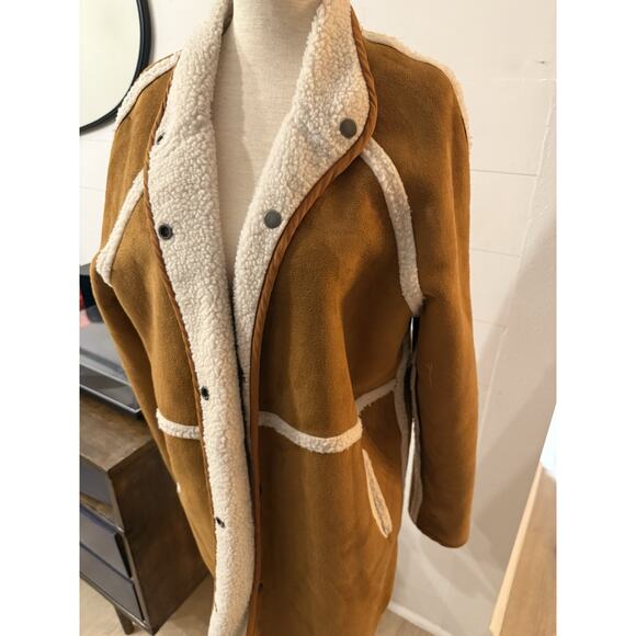 Womens Brown Mid Length Shearling and Suede coat - Picture 3 of 7